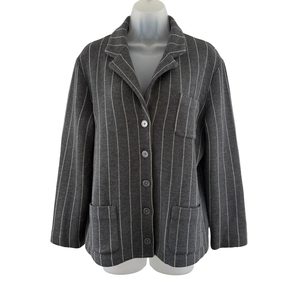 Lauren Ralph Lauren Sweater Blazer Womens Gray Pinstripe Wool Knit Cardigan
